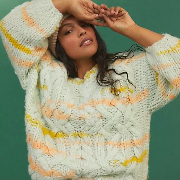 Anthropologie Jojo Multicolored Chunky Knit Oversized Wool Blend Sweater XS - Picture 3 of 9